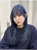 似合わせカット×小顔レイヤー×Wカラーでブルーカラー