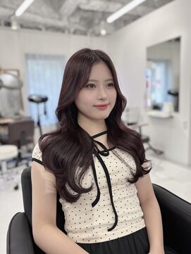 ハピネス 梅田茶屋町店(HAPPINESS) ピンクラベンダー 韓国風巻き 小顔前髪 くびれ巻き 艶髪