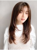 斜めバングセミディ美髪愛されうるツヤうる艶髪暗めカラー