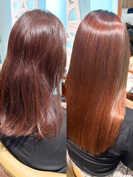 「ビフォーアフターあり」オレンジブラウン「縮毛矯正」