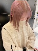 ピンクベージュダブルカラーケアブリーチ外ハネボブ