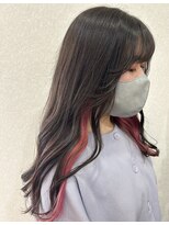 アグランテトラ 野田阪神店(a Gland tetra)&nbsp;ウェーブロング 暗髪ブラウン+インナーカラーピンク暖色系