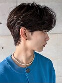 韓国マッシュカルマパーマコンマバングセンターパート黒髪ウルフ