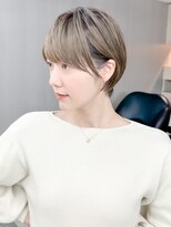 ロンドシエル 横浜(Lond ciel)&nbsp;ミニウルフチェリーブラウンブリーチなしショートボブ前髪/横浜