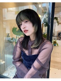 ヒュージ 三軒茶屋(huge) レイヤーミディアム_ウルフヘア_伸ばしかけ前髪_ベージュ