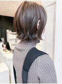 福山市Caary人気 切りっぱなし外ハネ ラベンダーグレージュ
