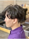 MEN'SHAIR束感ショートアッシュブラック波巻きマッシュパーマ