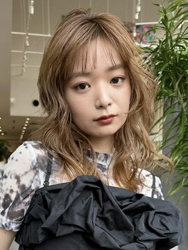 ミンクス 青山店(MINX) curly hair斜めバングデザインカラーシルキーベージュ