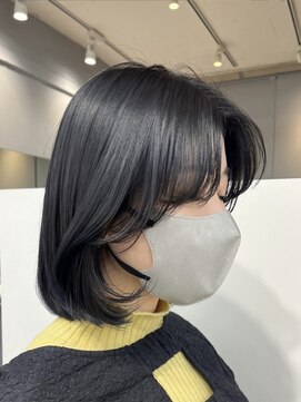 ノク 渋谷(nok) タッセルボブ_グレーベージュレイヤーロング黒髪前髪パーマ