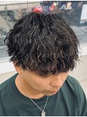 ダークアッシュニュアンスパーマ韓国マッシュベリーショート