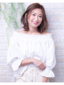 ヘアーアートシフォン 池袋西口店(Hair art chiffon) 外ハネミディアムシースルーカラーダークグレージュ透け感レトロ