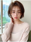 大人かわいい小顔外ハネショートボブマロンベージュ20代吉祥寺