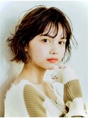 シースルーバング切りっぱなしボブパーマ