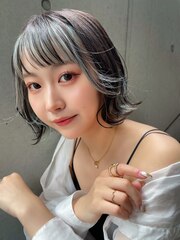 銀座と前髪インナーカラー/アイスブルー/水色/Goofy東京1