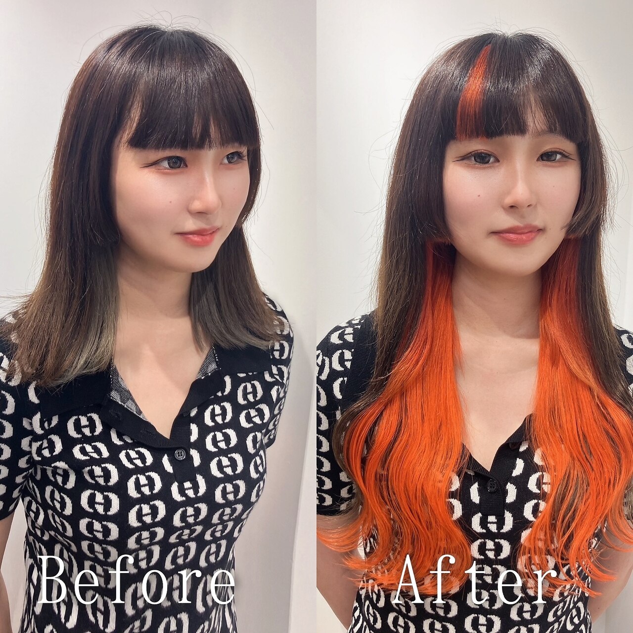 ビビッドオレンジ#シールエクステ#インナーカラー#韓国#大宮