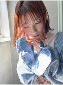 切りっぱなしボブ、ピンクベージュ、シースルーバング