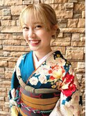 ヘアセット ガーリーツインシニヨン 成人式着物着付け変わり結び