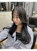 ブルーブラック 韓国ヘア くびれヘア シースルーバング 橿原