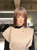 デザインカラーレイヤーカットウェットヘアボブオリーブベージュ