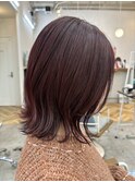 チェリーレッド/切りっぱなしボブ/くびれ巻き/ワインレッド