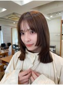 ミディアム姫カットレイヤーストレート似合わせ小顔ネビージュ