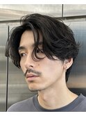 センターパートフェザーパーマ刈り上げニュアンスパーマ韓国ヘア