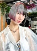 ボブショートハイトーン前髪カットブリーチ_F20346