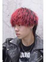 メンズオルズ 渋谷(MEN'S ALLZ) メンズブリーチカラー赤髪ショートウルフラウンドマッシュ