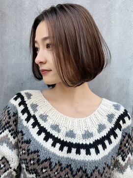 ハローバイシー 仙台(Hello by Sea) 切りっぱなしボブ×ブリーチなしピンクブラウン[仙台]