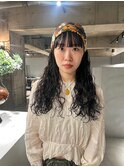 rireイメチェン前髪アンブレラカラーこなれミディウェーブパーマ