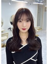 ワンズ リー 上大岡店(One's ly)&nbsp;フルバングチョコレートブラウン前髪くびれミディウェーブヘア