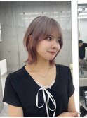 美髪シアーカラーピンクブラウンショートカット切りっぱなしボブ