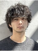 心斎橋シャドウパーマメンズマッシュウルフカット波巻きパーマ