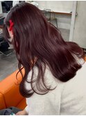 ダブルカラーチェリーレッドピンクブラウン韓国レイヤーロング
