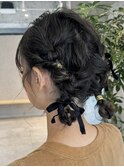 逗子葉山ヘアメイクツインテールまとめ髪結婚式卒業式編みおろし