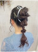 ブリーチなしカラーヘアセットポニー編み込みねじり大人可愛い