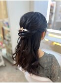 結婚式 二次会 お呼ばれ ハーフアップ×アクセ付きアレンジ