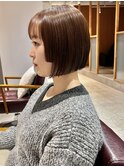小顔前下がりボブ姫カット顔まわりレイヤーカット暖色ブラウン