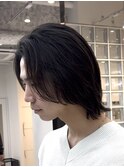 渋谷メンズミディアムメンズボブウルフ緩めスパイラルパーマ