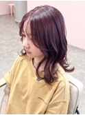 中区大手町美容院 カシスカラー セミロングヘアー