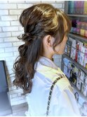 編み込みハーフアップ