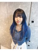 ウルフ学生ロングプルエクブルーブラックメッシュインナー