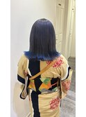 アッシュグレー×毛先ブルー