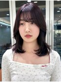 韓国風こなれミディレイヤー流し前髪イメチェンラベンダーカラー