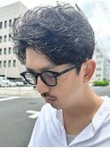 ブルーブラック◎ワンカール毛流れニュアンスパーマビジネス暗髪