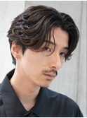 渋谷フェザーパーマセンターパートメンズカットニュアンスヘア