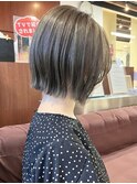 切りっぱなしボブ★アッシュグレーツヤ髪前下がり 20代30代40代
