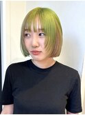 ぷつっとボブ　ハイトーンボブ　ミントグリーン　デザインカラー