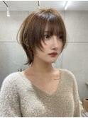 顔周りレイヤーカット小顔ボブルフ/ブリーチなし透明感カラー