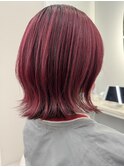 Goofy銀座/同系色逆インナーカラー/赤髪/レッド/Red/ボルドー